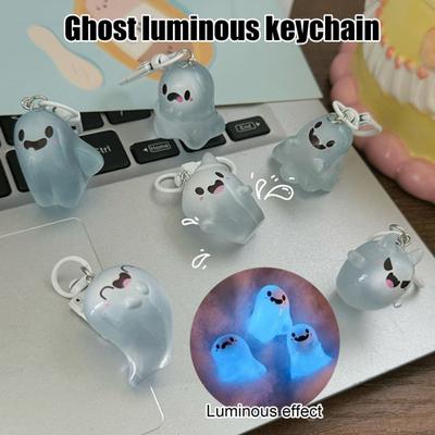 Glow In The Dark Ghost Keychain Set Small Resin Miniature Halloween Luminous Tiny Assorted Spooky Figurine