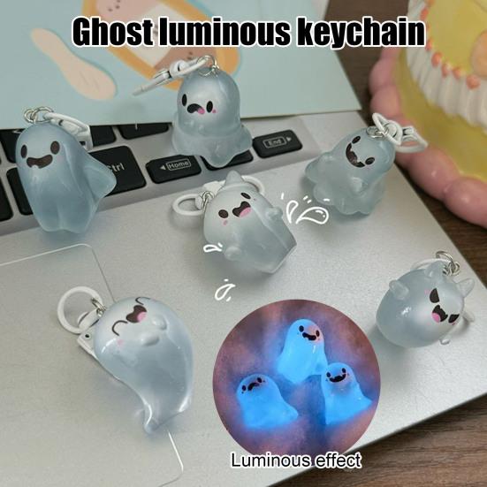 Glow in The Dark Ghost Keychain Set Small Resin Miniature Halloween Luminous Tiny Assorted Spooky Figurine
