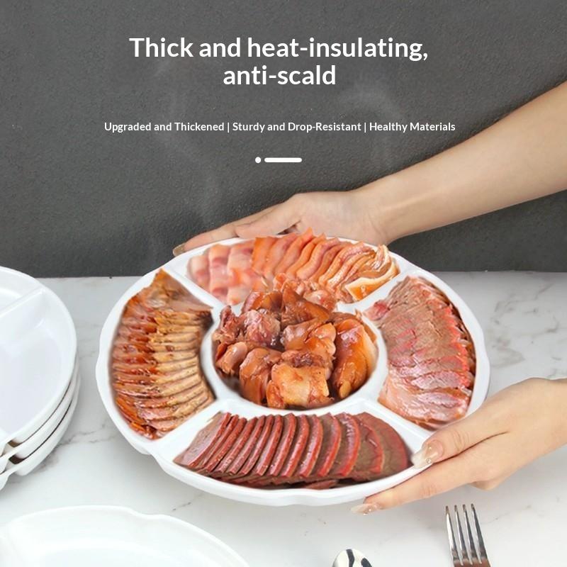 Reusable Round Divided Food Storage Tray BPA-Free Plastic Portable Dinner Plate for Diet Control Meal Prep