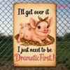 Vintage Metal Poster Cute Pig Funny Sign Kitchen Wall Decor