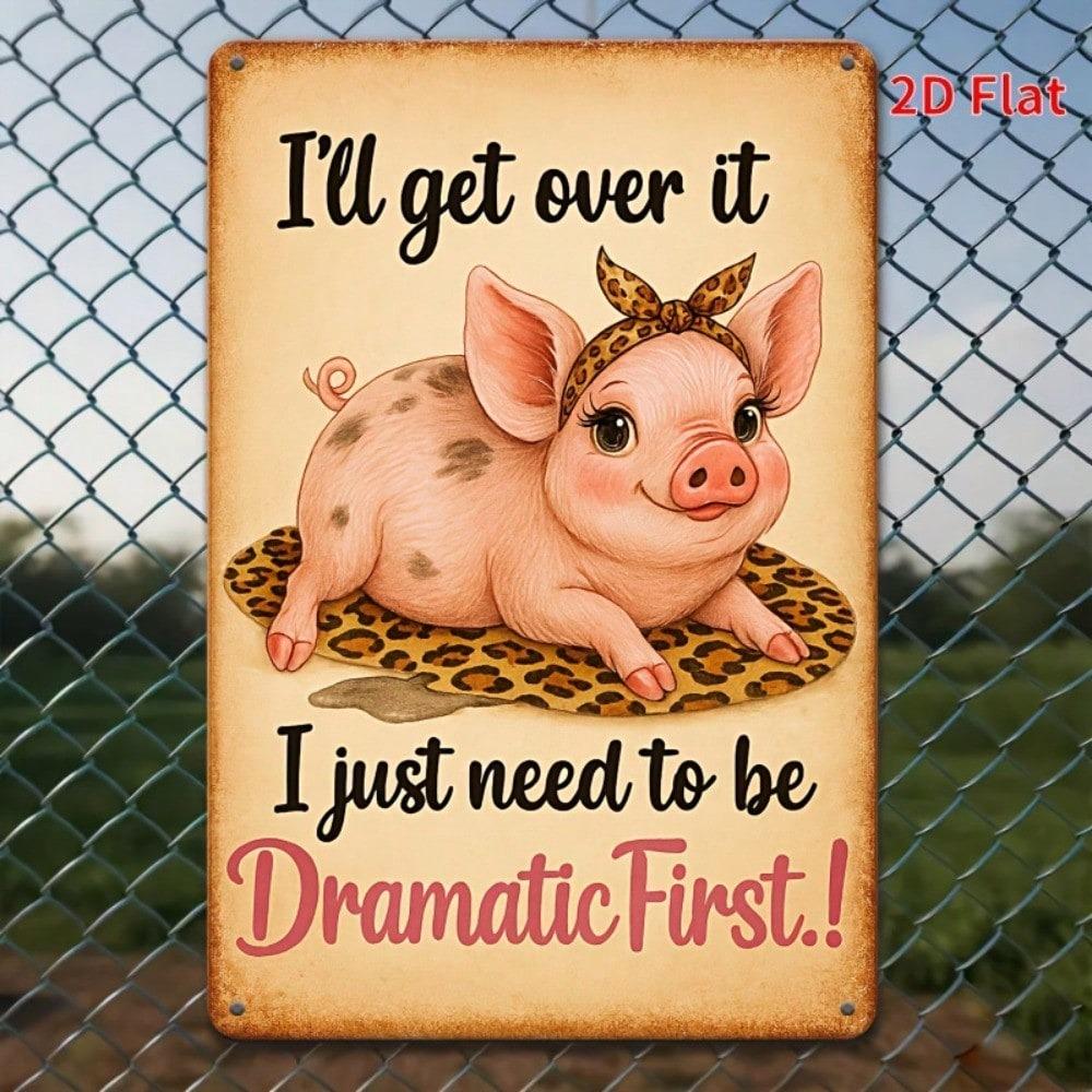 Vintage Metal Poster Cute Pig Funny Sign Kitchen Wall Decor