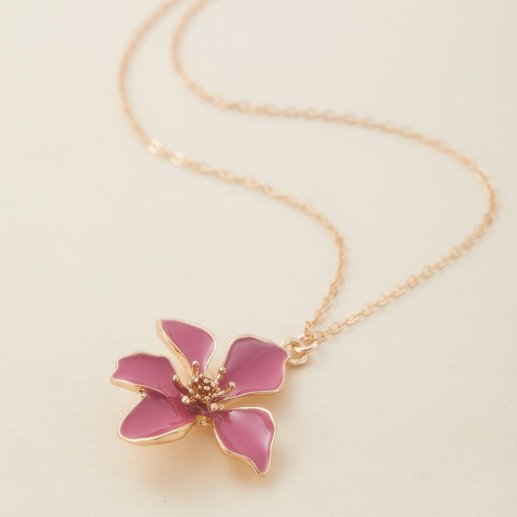 Fashion flower pendant necklace with white enamel petals. Elegant daily jewelry for casual, formal and vacation wear, perfect gift for women.
