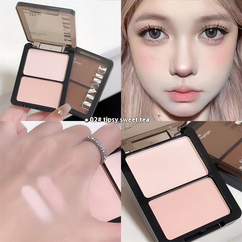 2pcs Dual-Tone Highlighter Compact - Matte & Shimmer Finish, Face & Eye Illuminator, Nose Contouring, Sweat-Resistant, Brightening Makeup