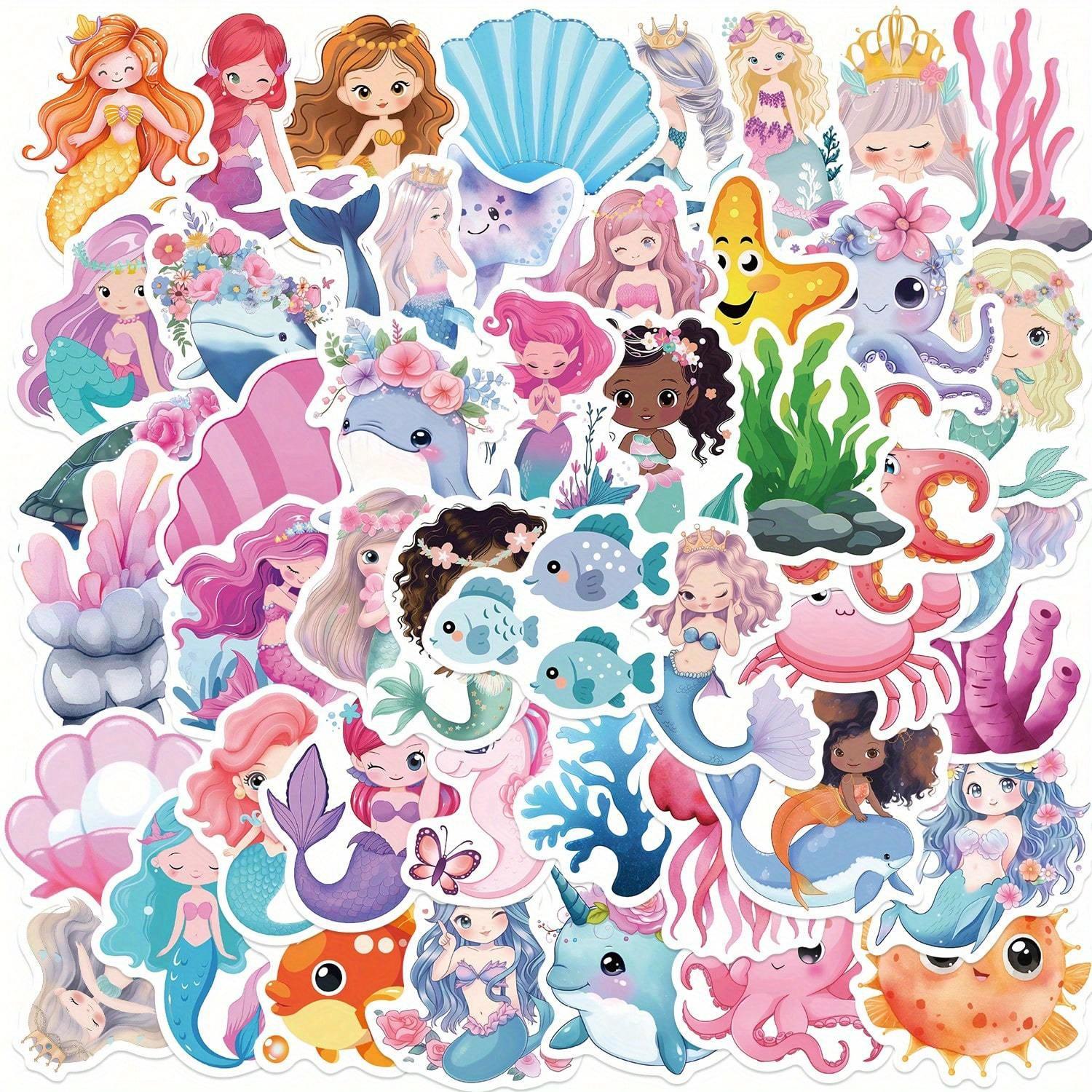 

50 Pcs Mermaid Stickers Pack | Vinyl Aesthetics Stickers for Scrapbook, Journaling, Laptop, Bumper, Skateboard, Water Bottles, Computer, Phone разноцветный