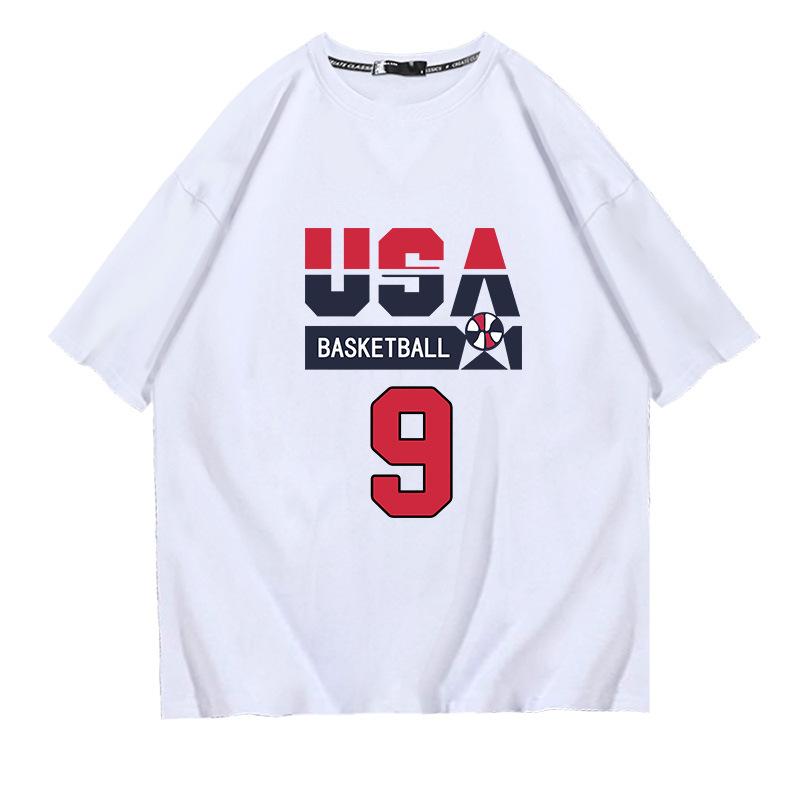 US National Team Basketball No. 9 Cotton Short-sleeved T-shirt Men's and Women's Summer Tide Brand Loose Shoulder Half-sleeved Top
