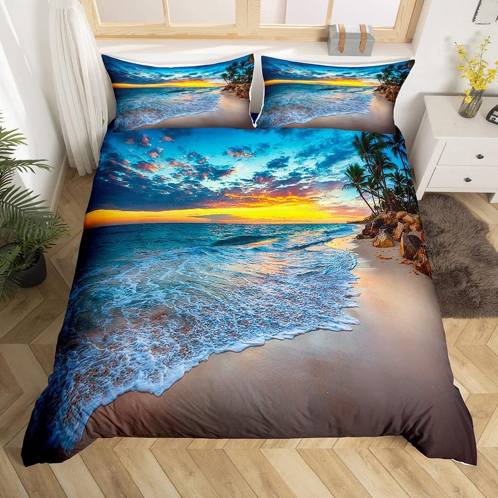 Sea Waves Duvet Cover Sets For Teens Adults Lightweight Quilt Covers Blue Ocean Coastal Themed Bedding Set Room Decor No Quilt