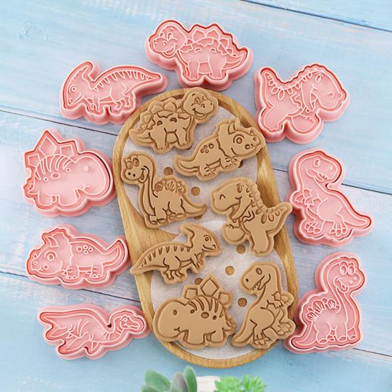 8Pcs Biscuit Mold Anti-deformation Easy Release PP Cartoon Dinosaur Shaped Baking Mold Bakery Supplies