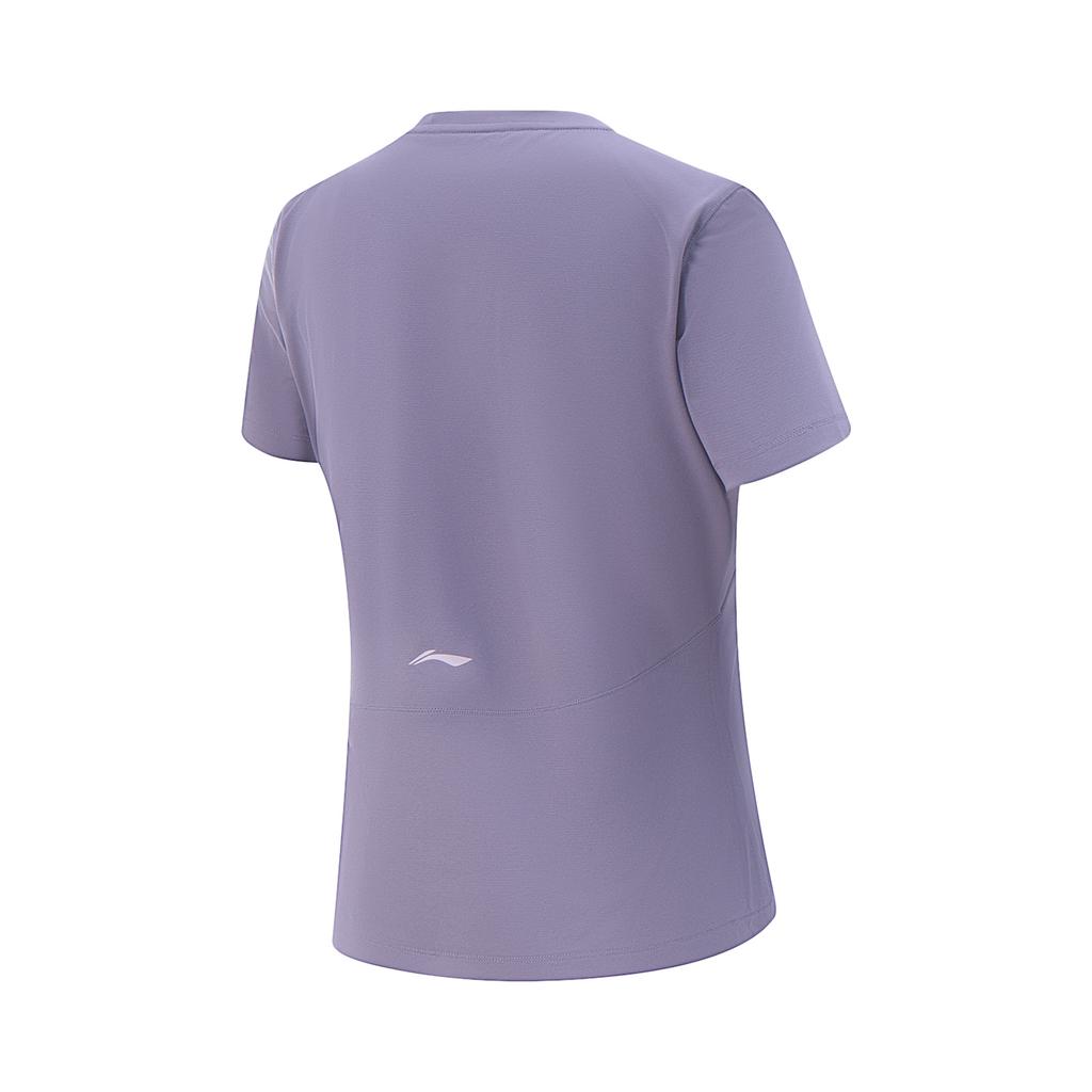 Li-Ning Fitness Series Sports Casual Simple Solid Color Round Neck Pullover Short Sleeve T-Shirt Women T-Shirts Dark-Gray-Purple ATSV510-8