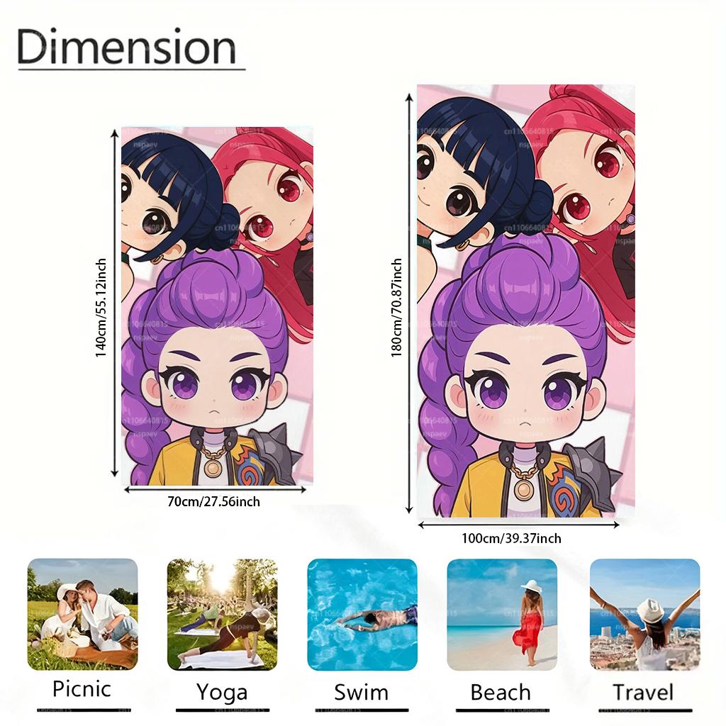 1PC K-Pop Girl Group Chibi Beach Towel, Microfiber Quick Dry Bath Towel, Anime Cartoon Print for Pool Beach Travel, Soft Washabl
