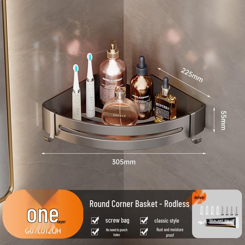 Gunmetal Gray Wall-Mounted Punch-Free Aluminum Bathroom Corner Shelf