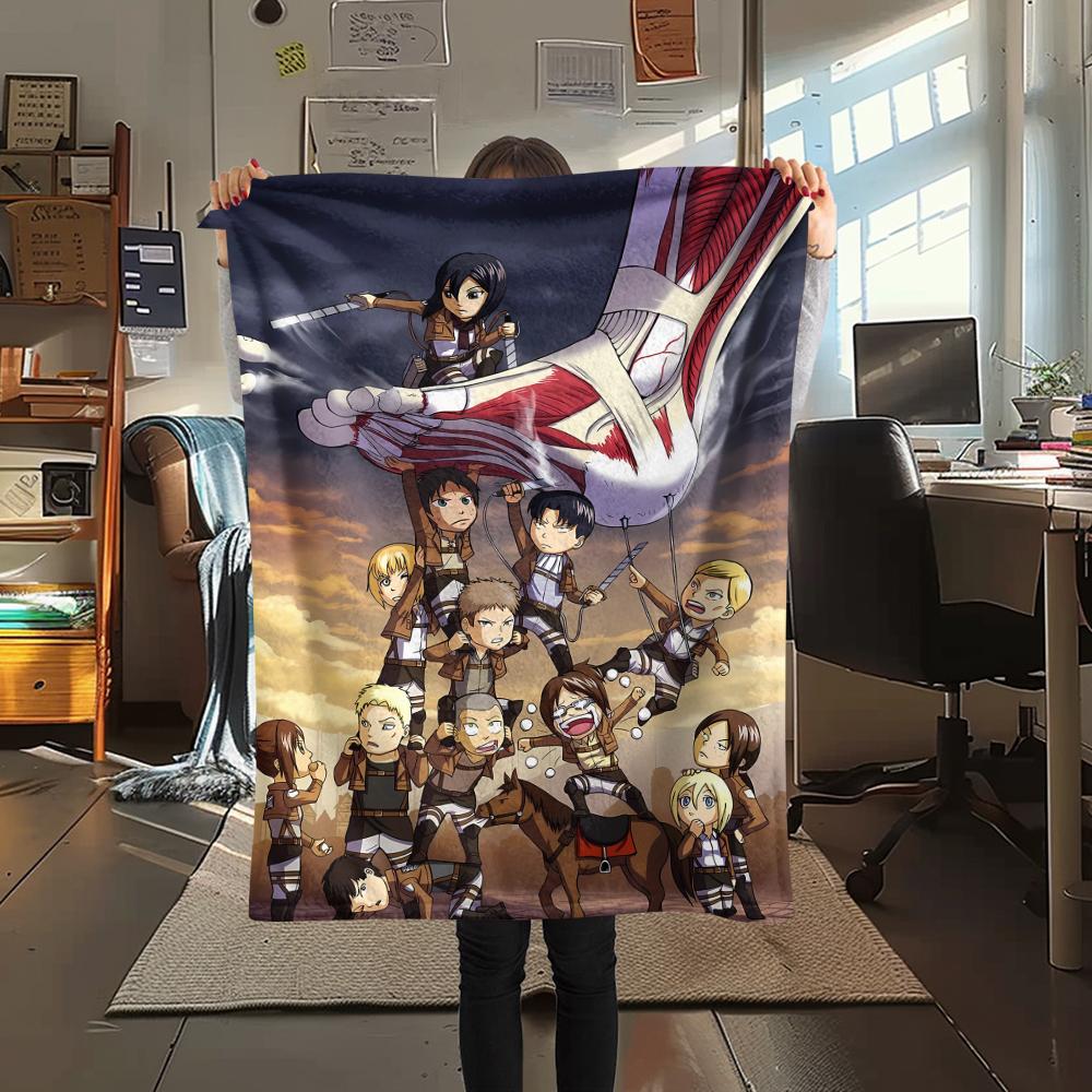 1PC Attack On Titan Print Flannel Blanket, High Quality All Seasons, Home Decor, Warmth and Comfort, Perfect for Christmas Gifts