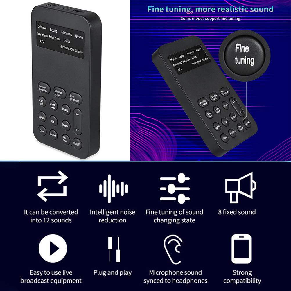 Stimmverzerrer Externe Handy-Soundkarte mit integrierten Mehrfach-Soundeffekten für Computer, Smartphone, Tablet