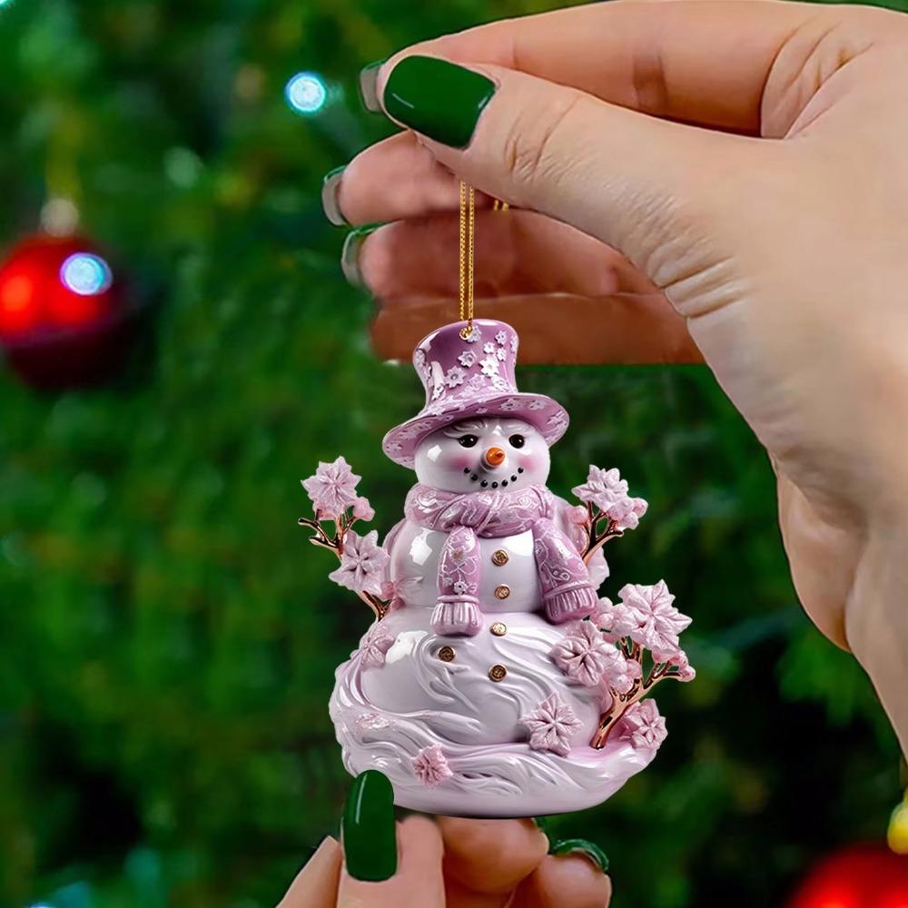Flat Printing Hanging Pendants Pink Snowman Xmas Tree Ornament Party Supplies