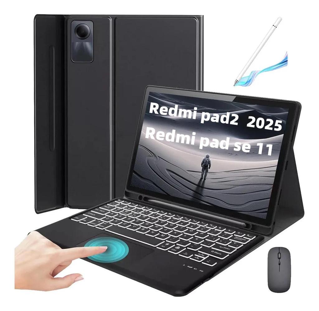 Redmi Pad SE 11-Zoll Touch-Tastatur mit Hintergrundbeleuchtung & Bluetooth & Leder-Schutzhülle mit Stifthalter (Kompatibilität: 2025 Redmi Pad 2)
