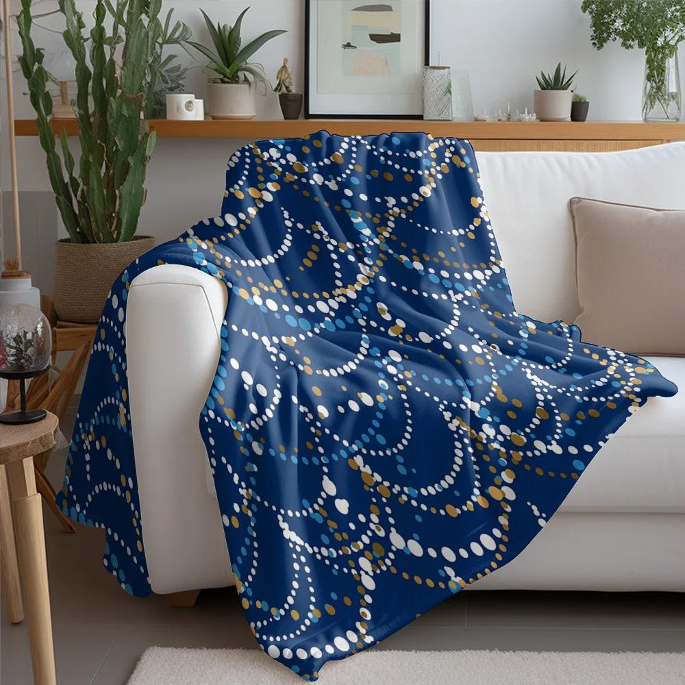 Marineblau Gepunktete Fleecedecke, Gold-Weiß Wirbelmuster Design, Moderne Kunst Überwurf für Zeitgenössische Wohnzimmerdekoration