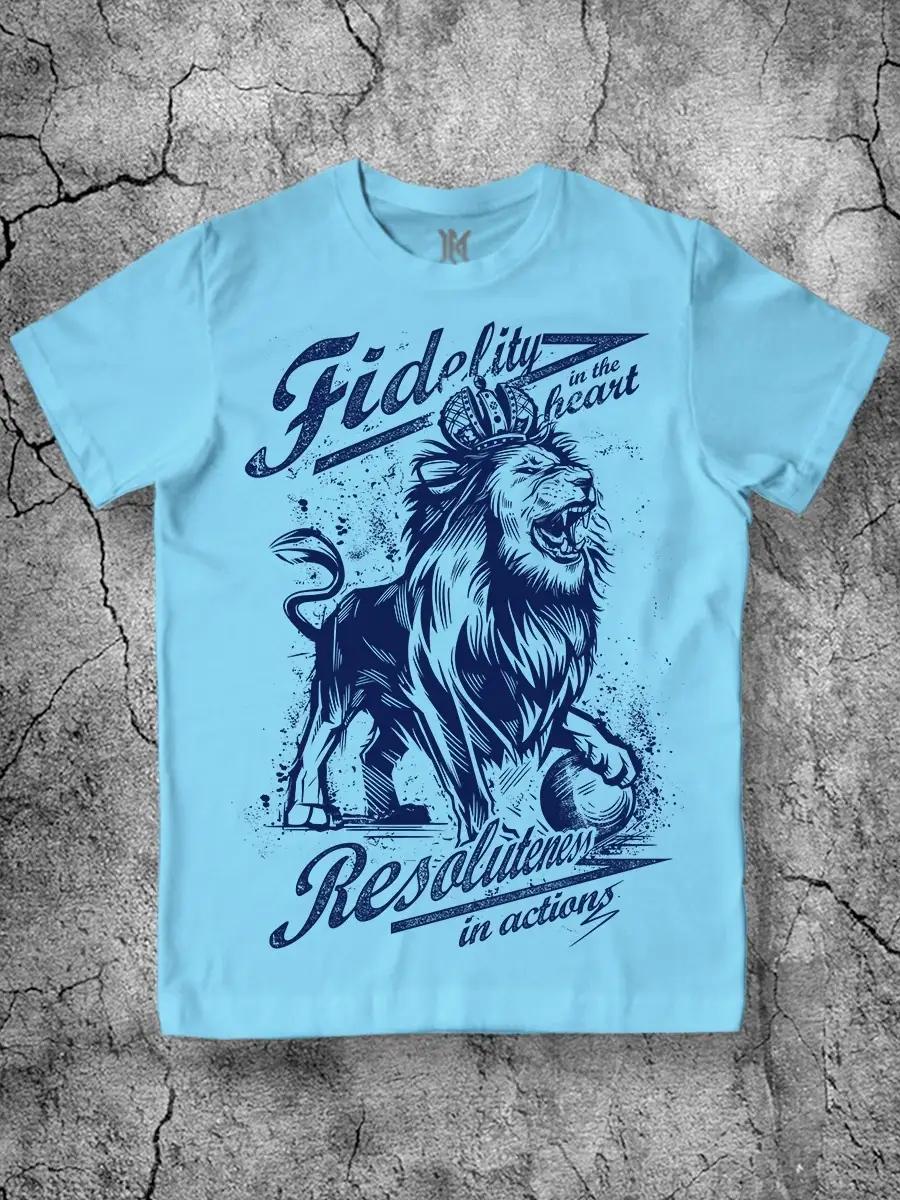 Lion Print T-shirt Blue XL