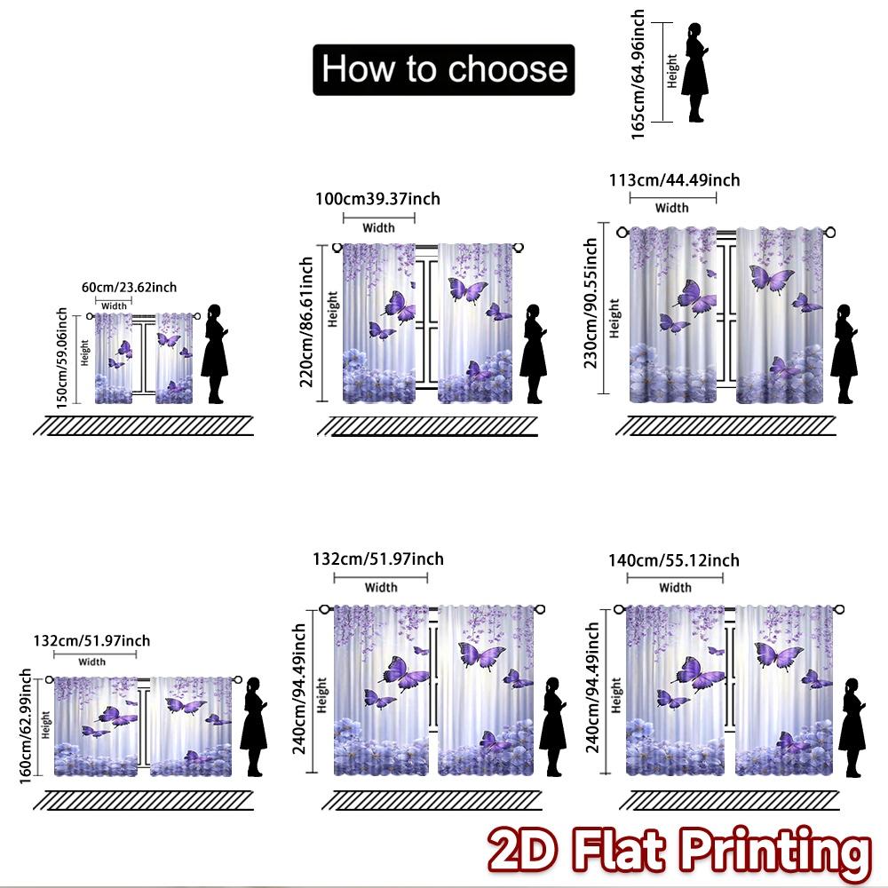2D Flat Printing 2pcs Curtain Window Drapes Spring Butterflies and Flowers Digital Printed Polyester Drapes Family Party for