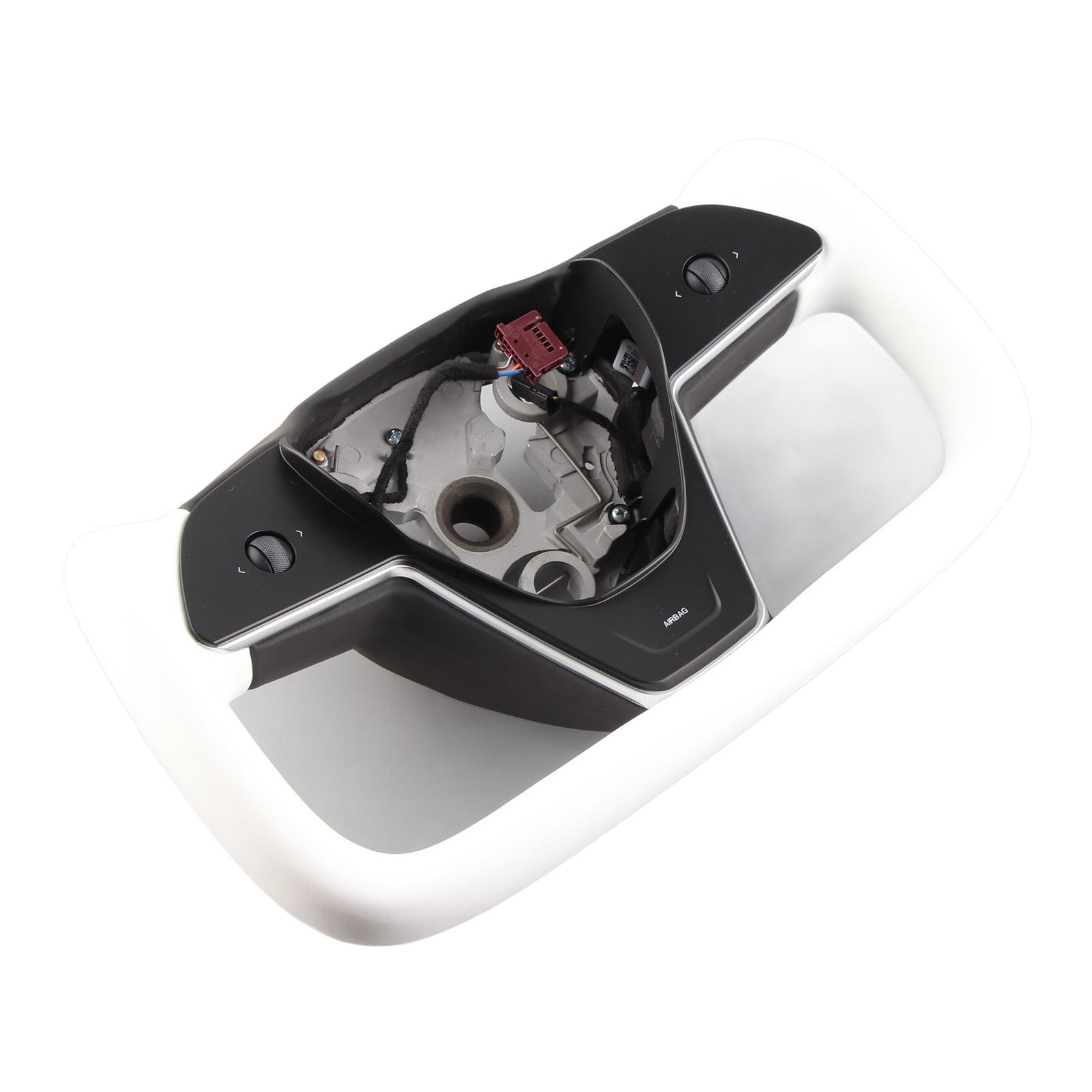 

Yoke Steering Wheel with Heating Function Racing Style Nappa Leather Replacement For Tesla Model Y 2021 to 2024 White белый