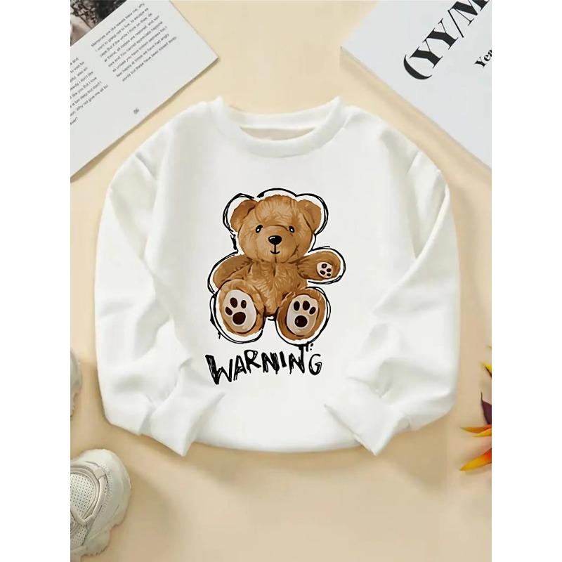Kids Crewneck Sweatshirt, Cute Teddy Bear Graphic Print,Spring Autumn Casual Sport Tops for Kids 110