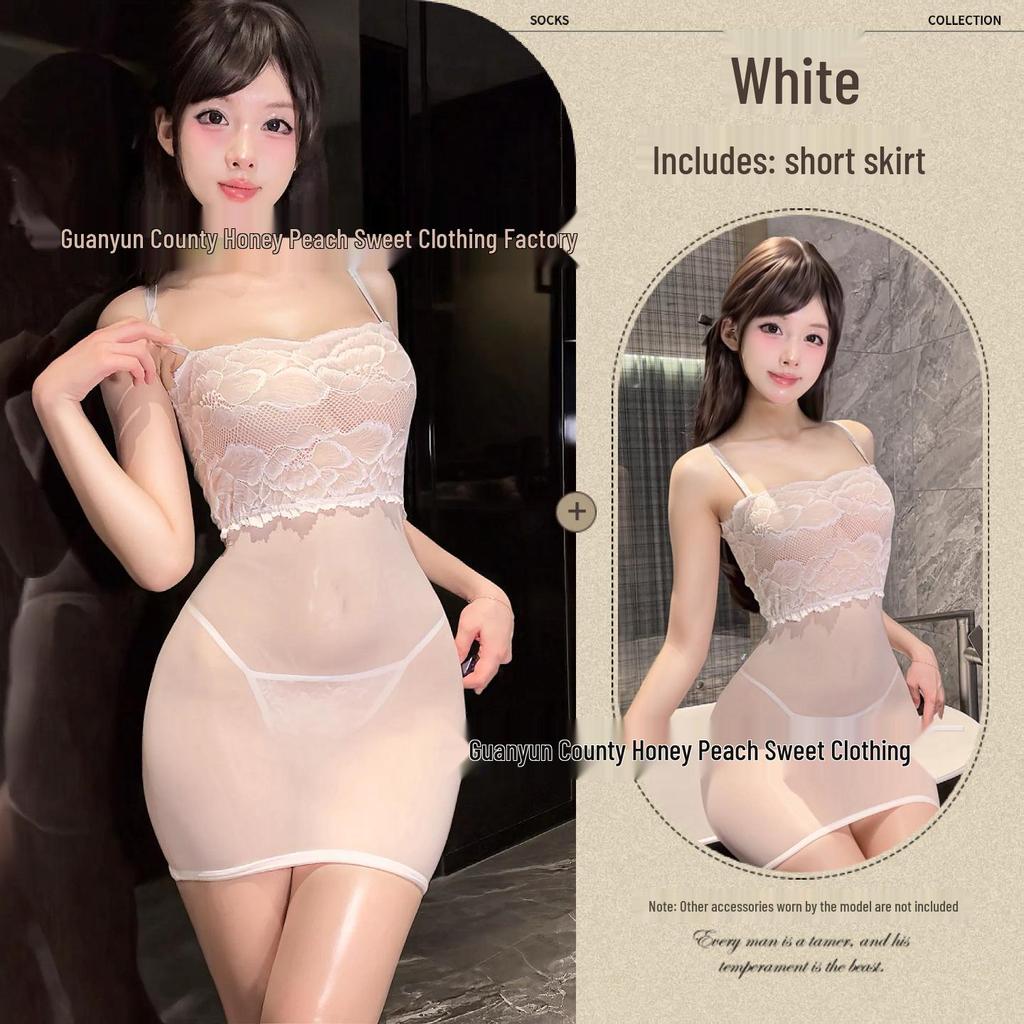 Sexy Lingerie Sheer Lace Panel Bodycon Spaghetti Strap Mini Dress for Women