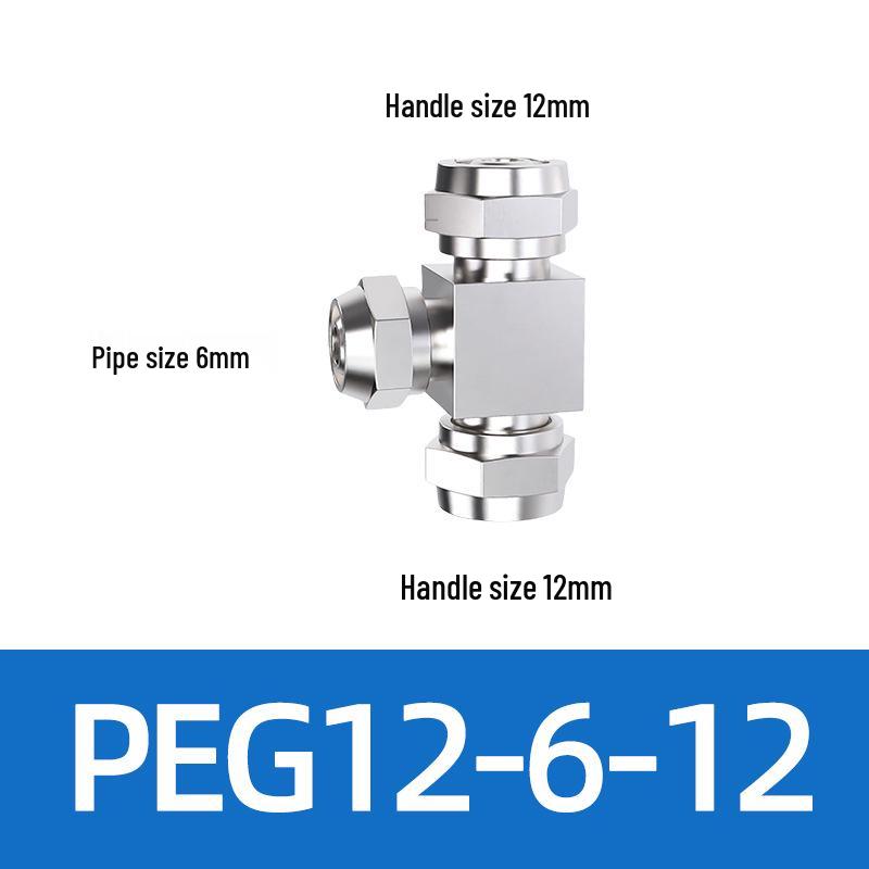 Trachea Quick-Connect T-Nozzle Adapter for Air Pumps and Compressors, with PE Pneumatic Lock Nut, Reducer, and PEG4 6/8mm Compatibility.
