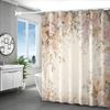 Floral Print Shower Curtain - Pink Roses & Green Leaves, Polyester, Elegant Bath Decor, Machine Washable, Easy Install