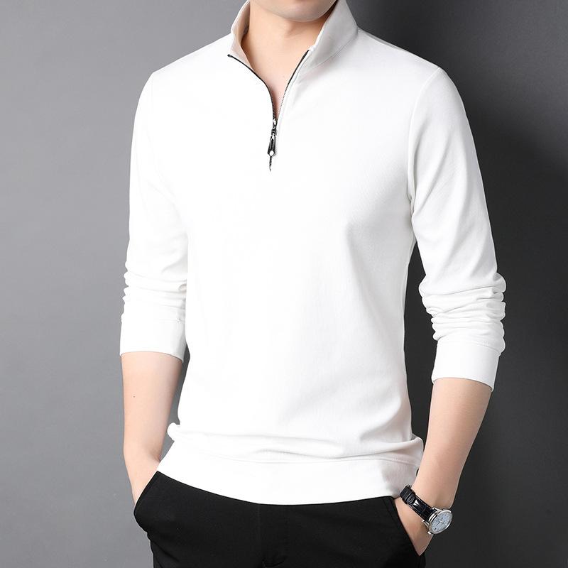 Men's Half Zipper Sweater Spring and Autumn Youth Solid Color Stand Collar Pullover Long Sleeve T-shirt Loose Casual Top