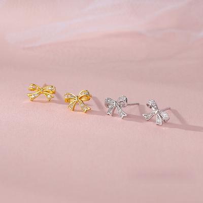 High-End Schleifenohrringe für Damen mit Flash-Drills mit Nischen-Süßem Temperament Exquisite Ohrloch-Ohrringe