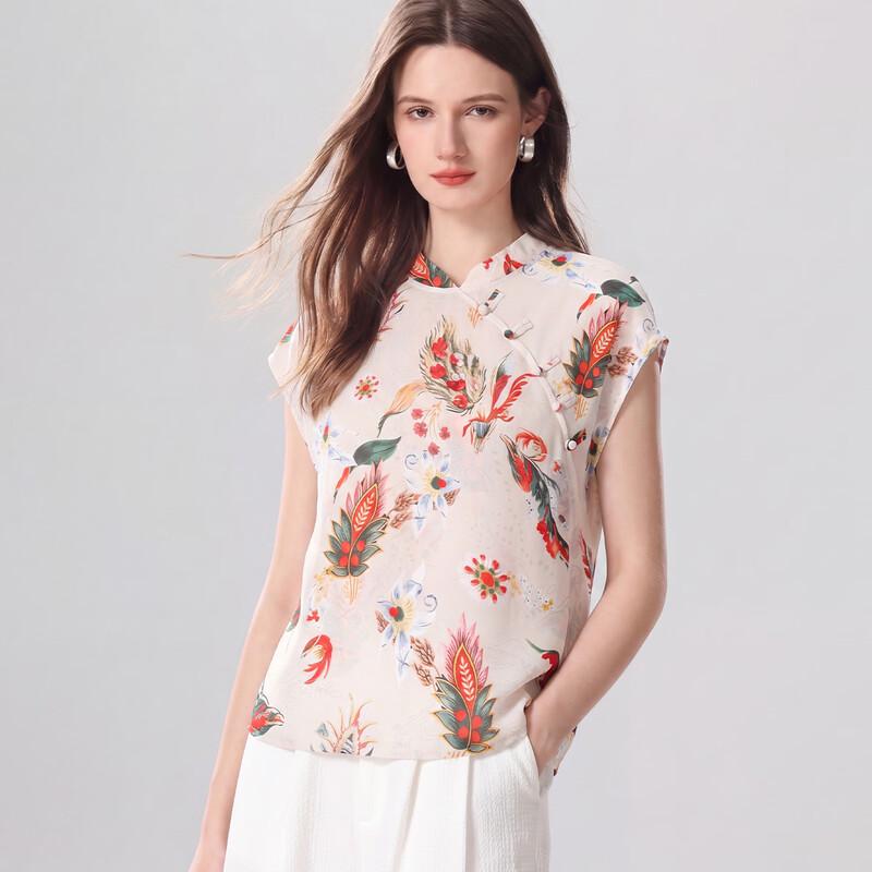 Snowforte Women s New Chinese Style Mulberry Silk Sleeveless Top M