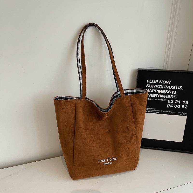 

Fashi Canvas Shoulder Bag Women Large Capacity Reversible Tote Handle Bag for Commute Casual Texture and Simple Commuting Bag коричневый