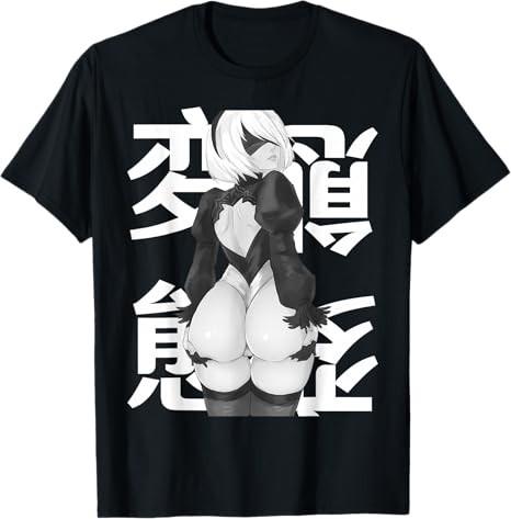 Anime Sexy Waifu Warrior Pose Black TShirt S