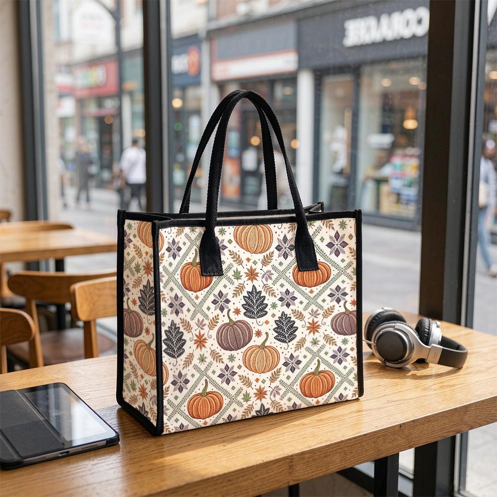 Autumn Pumpkin Print Casual Tote Bag Large Capacity Daily Handbag For Fall