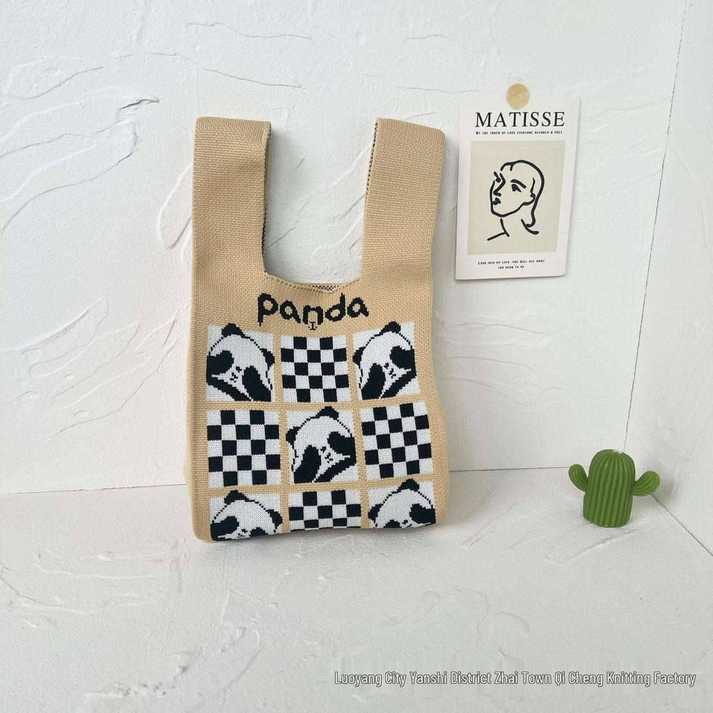 Panda Knit Women's Cross-Border Wrist Tote Handbag