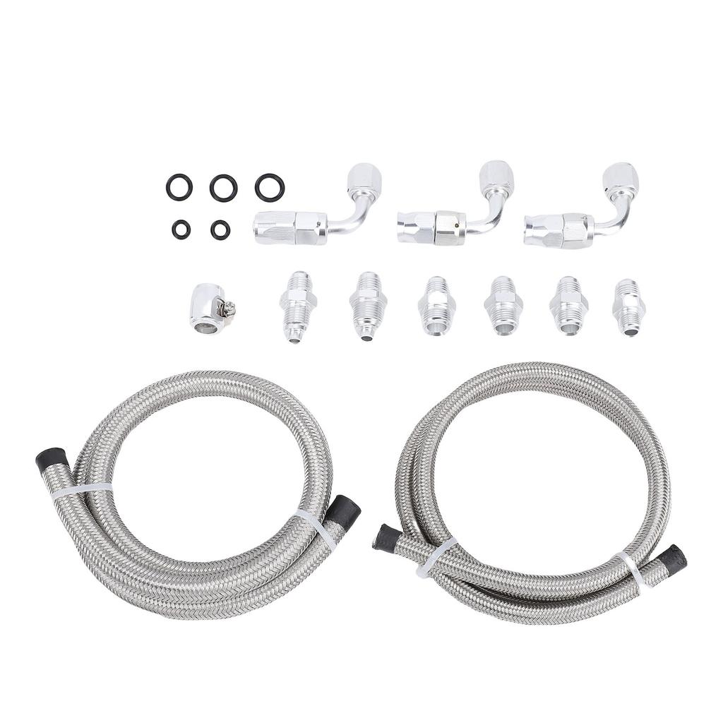 25 Inch 6AN Power Steering Pump Hose Kit Nylon Stainless Steel Waterproofing Replacement for C10 LS Swap Connects Type 2