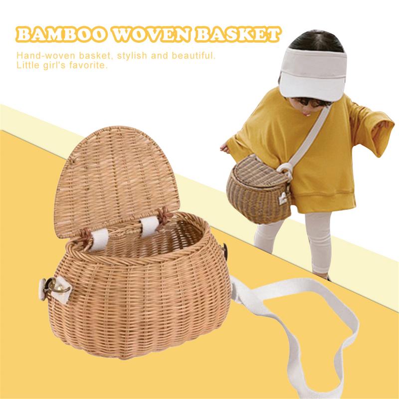 Bicycle Storage Basket Small Back Bamboo Woven Basket Children Handmade Rattan Toy Picnic Basket Wicker Straw Backpack Multi-use