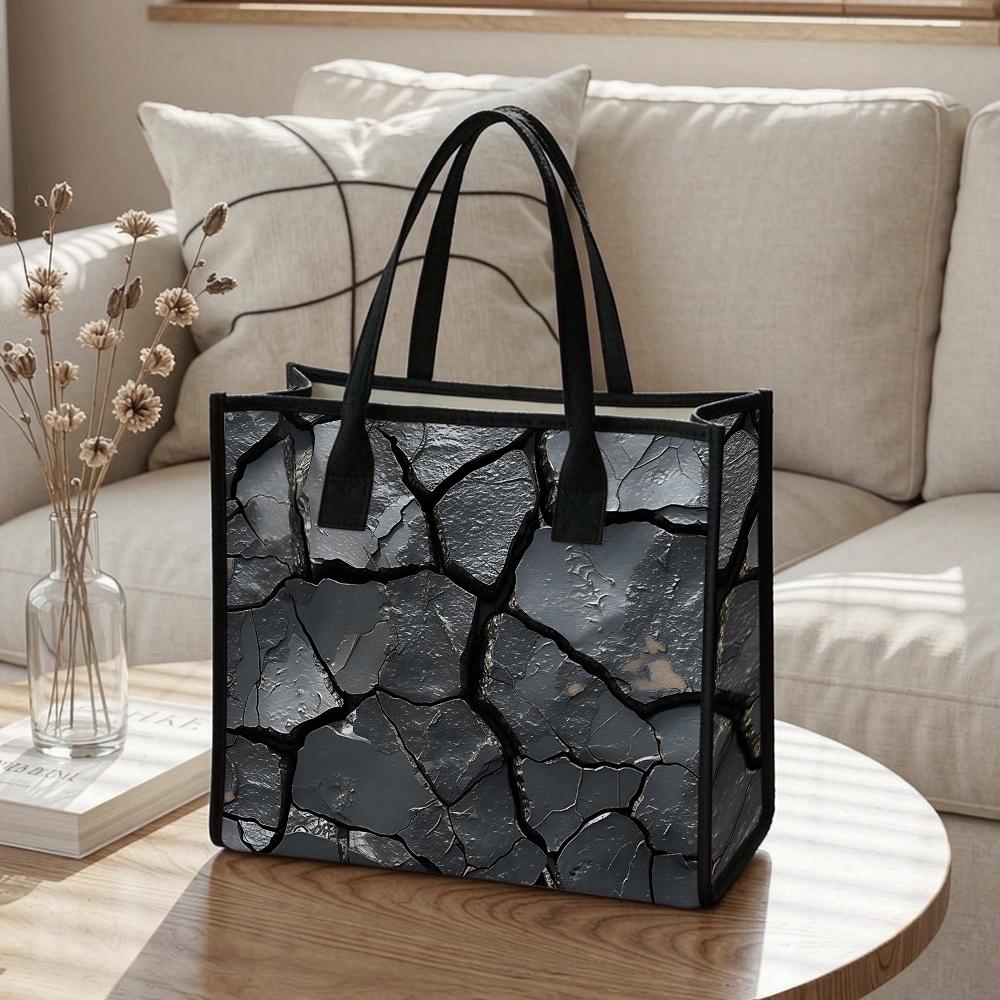 Trendy Cracked Pattern Tote Bag Large Capacity Daily Shoulder Handbag For Women Casual Commute Use