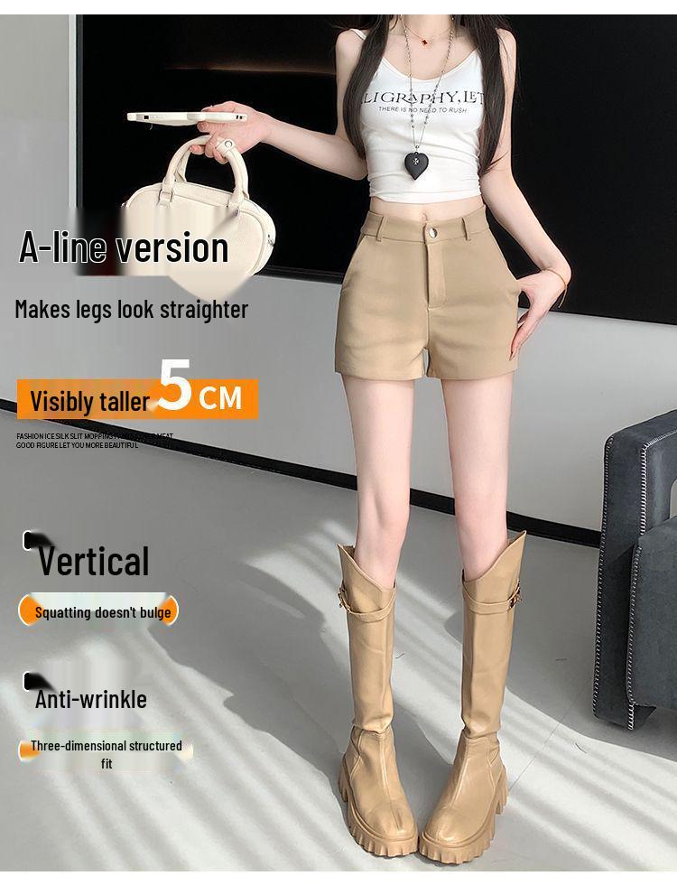 Women's High-Waist Khaki A-Line Shorts - Slim, Petite, Versatile Summer Wear