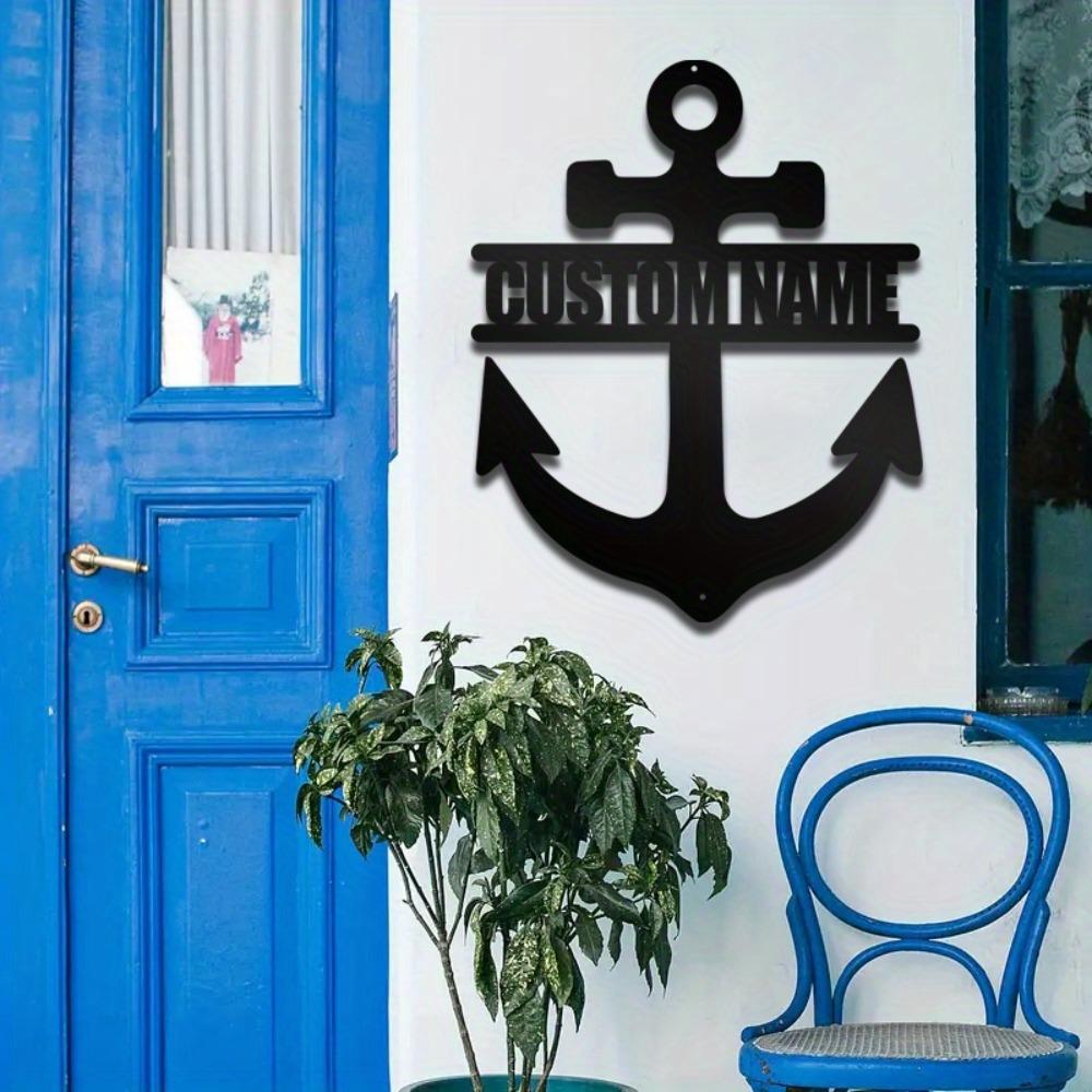 Sleek Black Metal Wall Decor Custom Engraved Anchor Initial Home Party Gift