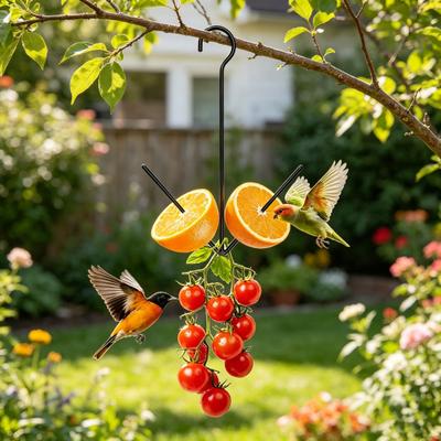 Oriole Bird Feeder Outdoor Hanging Orange Fruit Food Holder with Hook Weather-proof Outside Garden Metal Hummingbird Feeding Device