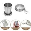 250ml Collapsible Travel Cup With Keychain 2pcs Stainless Steel Folding Camping Cup Portable Drinking Mug Travel Reusable Cups