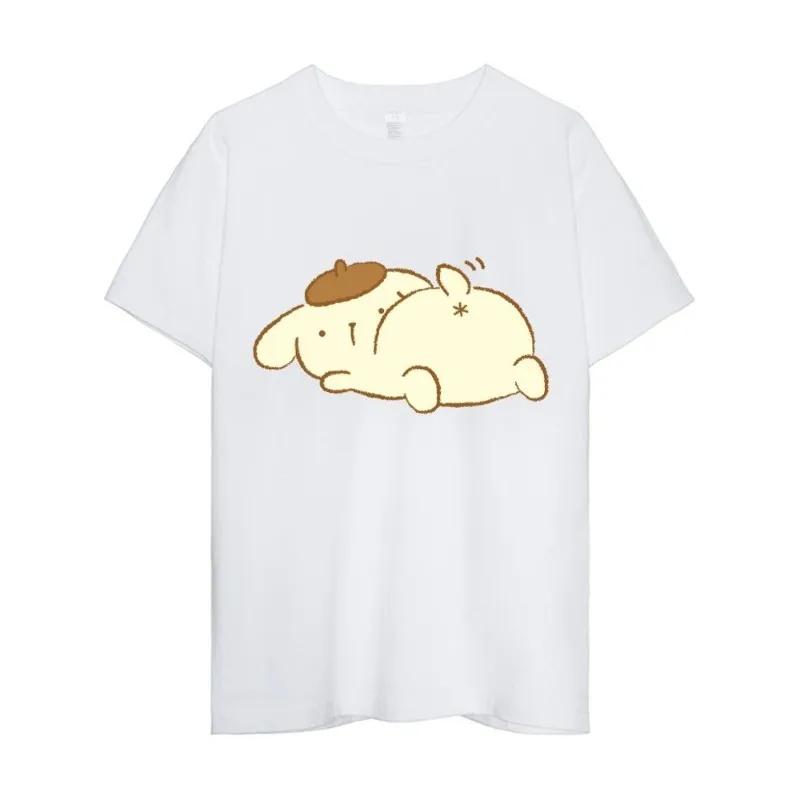 MINISO Sanrio Pompompurin T Shirt Men Couple Combination Clothes Short Sleeve Collar Fashion Woman Cotton