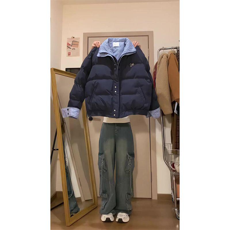 

Большого размера Самый продаваемый Ретро Имитация Двойки Пуховик с хлопковой подкладкой Женский Зимний Классический С завышенной талией Утепленный Heattech Пуховик Пальто Тренд Blue S