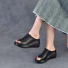 Fashion Retro Style Fish Mouth Premium Genuine Leather Slippers 2025 New Summer Outdoor Slippers Wedges Elegant Women Sandals