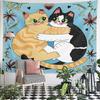 Two Cats Hugging Hearts Fish Tapestry Wall Hanging Cute Kawaii Home Decor for Bedroom Living Room Gift