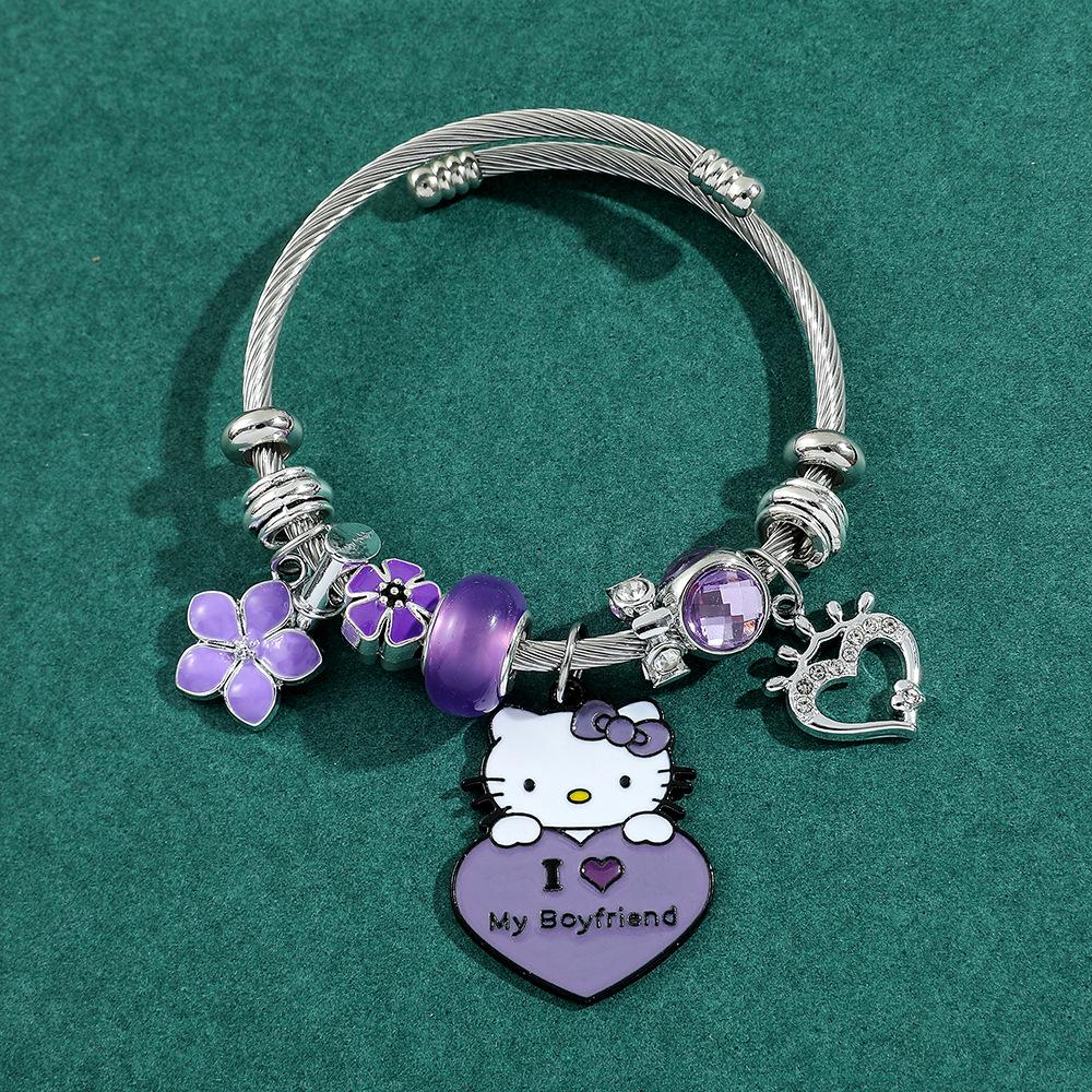 Hello Kitty Rosa Pandora Armband - Niedliches Cartoon-Katzen-Charme-Bügelarmband Schmuck