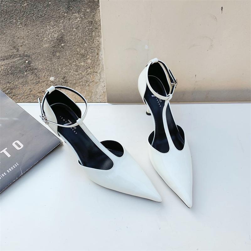 

трендовая мода Роскошные дизайнерские летние женские сандалии Модные элегантные туфли с острым носком Женские уличные вечерние платья Сандалии на высоком каблуке Size 35(foot 22.5cm) белый