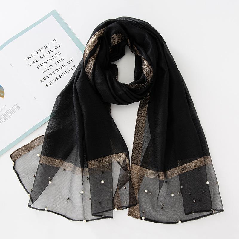 Luxury Pearl Long Scarf Shawl For Women Muslim Modal Hijab Thin Plain Scarf Big Size Headscarf Islamic Turban Headband 70*200Cm