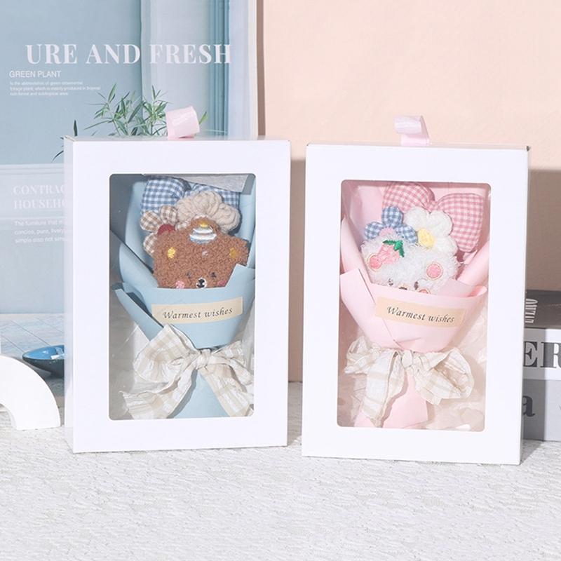 Graduation Artificial Flower Bouquet Mini Plush Teddy Bear Bouquet Floral Arrangements Gift for Birthday Wedding Party Favors