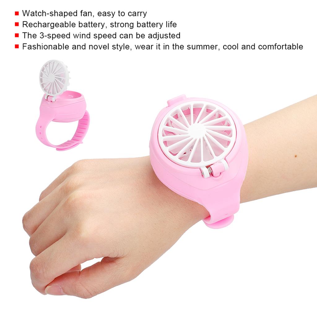 Ventilador de Relógio USB de Mão Carregamento Pequeno Bateria Embutida Verão Mini Portátil Universal(Rosa )
