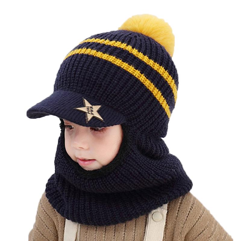 Kids Girls Boys Toddler Baby Winter Warm Hat Hooded Scarf Earflap Knitted Cap
